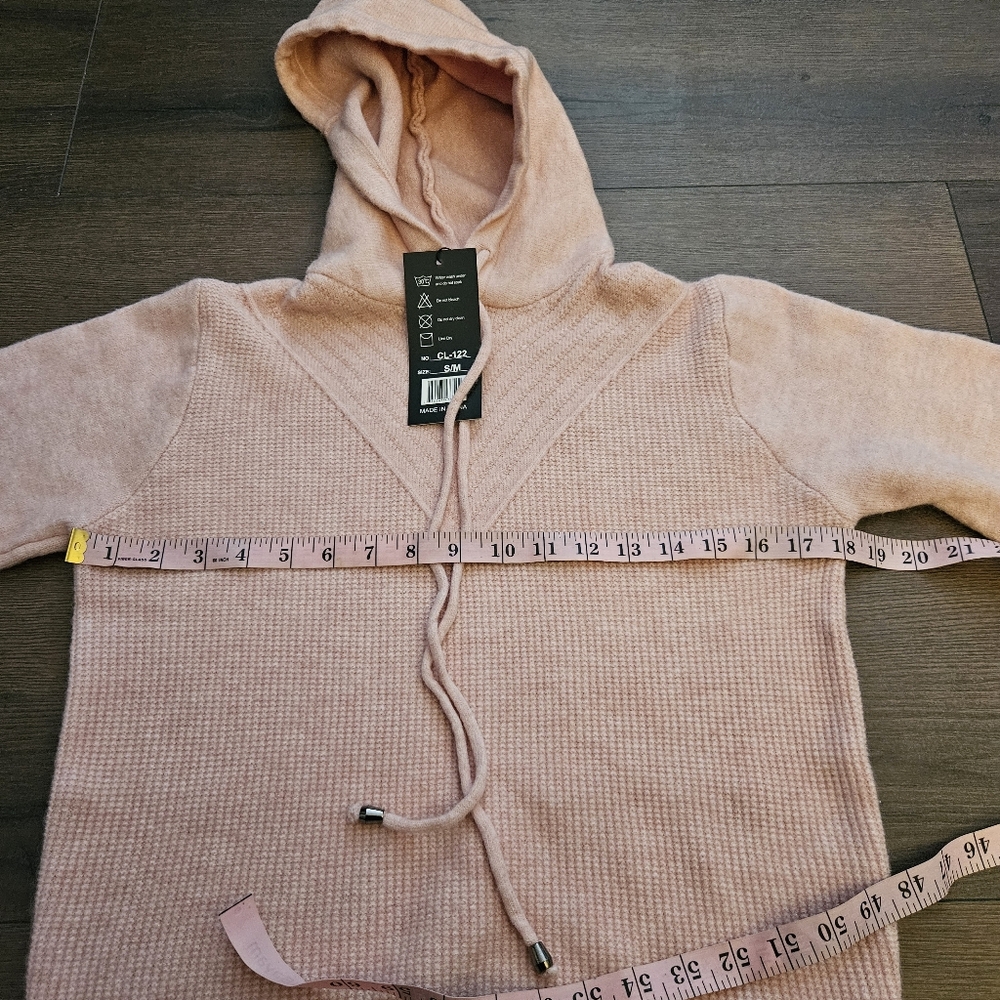 Women's 100% Cashmere Pullover Sweater Hoodie Pastel Pink Size M NWT - Picture 5 of 6